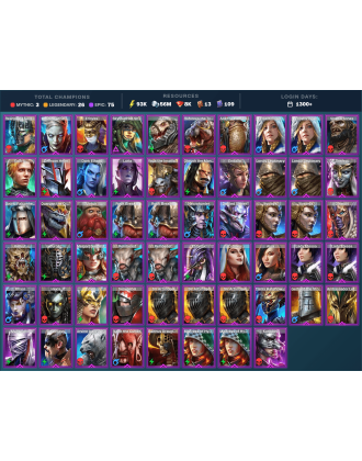 Hierophant Lazarius Mythical | 26 Legend | 75 Epic | 8K Gems | 94K Energy | 1300+ Days [Aphidus the Hivelord | Lady Mikage]