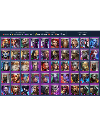 Aphidus Mythical | 26 Legend | 69 Epic | 8K Gems | 92K Energy | 1300+ Days [Joan the Luminant | Frolni | Ninja | Vizier]