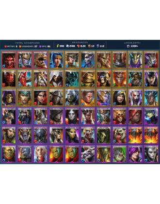 Komidus Darksmile Mythical | 27 Legend | 82 Epic | 8.4K Gems | 96K Energy | 1300+ Days [Gharol | Androc | Ninja | Trunda | Rae]