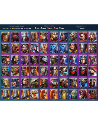 Komidus Darksmile Mythical | 27 Legend | 82 Epic | 8.4K Gems | 96K Energy | 1300+ Days [Gharol | Androc | Ninja | Trunda | Rae]