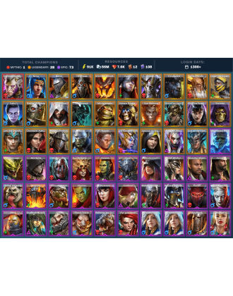 Starsage Galathir Mythical | 28 Legend | 74 Epic | 7.8K Gems | 91K Energy | 1300+ Days [Saito | Kyoku | Ninja | Elder Skarg]