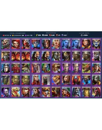 Aphidus Mythical | 24 Legend | 73 Epic | 8.4K Gems | 96K Energy | 1300+ Days [Galleus | Androc | Ninja | Yakarl | Narma]