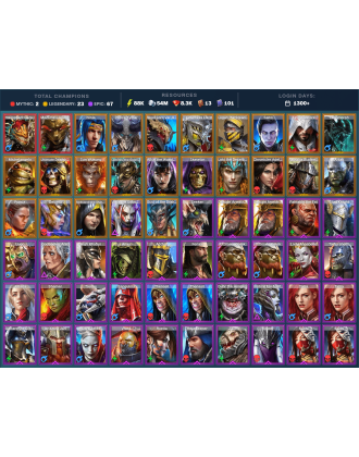 Starsage Galathir Mythical | 24 Legend | 67 Epic | 8.3K Gems | 88K Energy | 1300+ Days [Hierophant Lazarius | Mezomel | Ninja]
