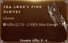 Sea Lord's Fine Gloves [ ⭐️ Affix: HIGH ROLL] Awakening SC