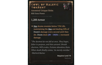 Cowl of Malefic Torment [ ⭐️ Affix: HIGH ROLL] Awakening SC
