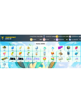 Legendary: 153 | Shiny: 180 | Hundo: 9 | ShinyLegend: 10 [Level: 60 | Stardust: 2.61m | Team: Instinct]