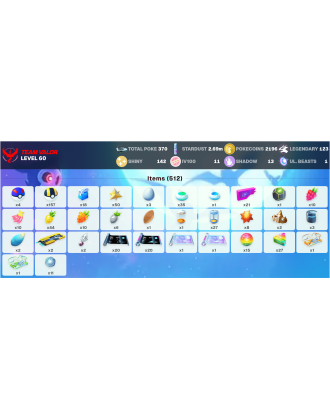 Legendary: 123 | Shiny: 142 | Hundo: 11 | ShinyLegend: 11 [Level: 60 | Stardust: 2.7m | Team: Valor]