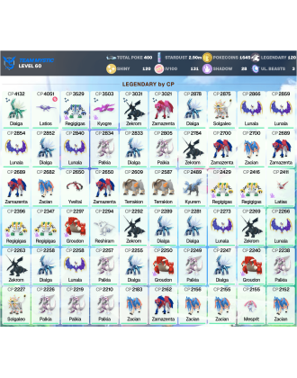 Legendary: 120 | Shiny: 120 | Hundo: 131 | ShinyLegend: 11 [Level: 60 | Stardust: 2.9m | Team: Mystic]