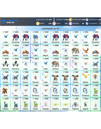 Legendary: 120 | Shiny: 120 | Hundo: 131 | ShinyLegend: 11 [Level: 60 | Stardust: 2.9m | Team: Mystic]