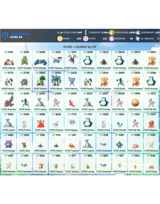 Legendary: 120 | Shiny: 120 | Hundo: 131 | ShinyLegend: 11 [Level: 60 | Stardust: 2.9m | Team: Mystic]