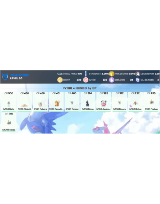 Legendary: 120 | Shiny: 120 | Hundo: 131 | ShinyLegend: 11 [Level: 60 | Stardust: 2.9m | Team: Mystic]