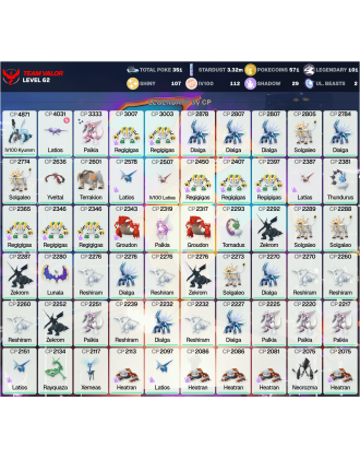 Legendary: 101 | Shiny: 107 | Hundo: 112 | ShinyLegend: 4 [Level: 62 | Stardust: 3.33m | Team: Valor]