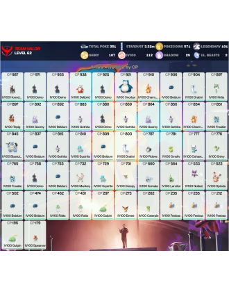 Legendary: 101 | Shiny: 107 | Hundo: 112 | ShinyLegend: 4 [Level: 62 | Stardust: 3.33m | Team: Valor]