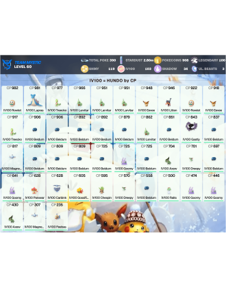 Legendary: 100 | Shiny: 119 | Hundo: 103 | ShinyLegend: 8 [Level: 60 | Stardust: 2.8m | Team: Mystic]