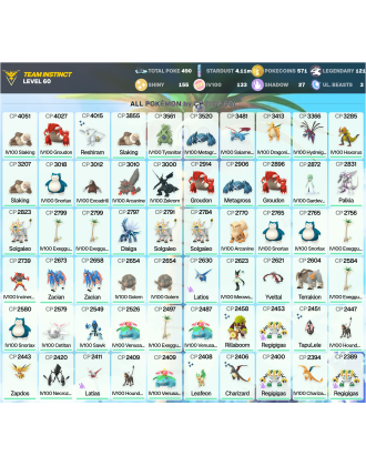 Legendary: 121 | Shiny: 155 | Hundo: 133 | ShinyLegend: 6 [Level: 60 | Stardust: 4.11m | Team: Instinct]