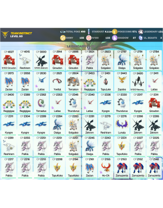 Legendary: 121 | Shiny: 155 | Hundo: 133 | ShinyLegend: 6 [Level: 60 | Stardust: 4.11m | Team: Instinct]