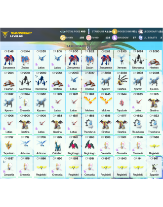 Legendary: 121 | Shiny: 155 | Hundo: 133 | ShinyLegend: 6 [Level: 60 | Stardust: 4.11m | Team: Instinct]