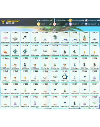 Legendary: 121 | Shiny: 155 | Hundo: 133 | ShinyLegend: 6 [Level: 60 | Stardust: 4.11m | Team: Instinct]