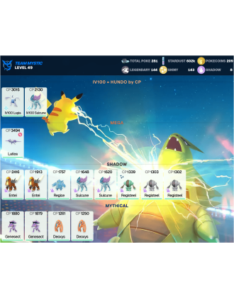 Legendary: 144 | Shiny: 143 | ShinyLegend: 12 [Level: 49 | Stardust: 602.1k | Team: Mystic]