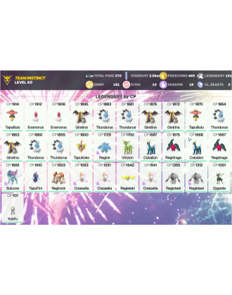 Legendary: 151 | Shiny: 181 | Hundo: 10 | ShinyLegend: 8 [Level: 60 | Stardust: 2.54m | Team: Instinct]