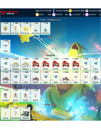 Legendary: 153 | Shiny: 172 | ShinyLegend: 5 [Level: 60 | Stardust: 2.15m | Team: Valor]