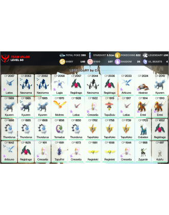 Legendary: 100 | Shiny: 140 | Hundo: 107 | ShinyLegend: 9 [Level: 60 | Stardust: 3.31m | Team: Valor]