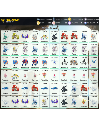 Legendary: 152 | Shiny: 167 | Hundo: 11 | ShinyLegend: 7 [Level: 60 | Stardust: 3.46m | Team: Instinct]