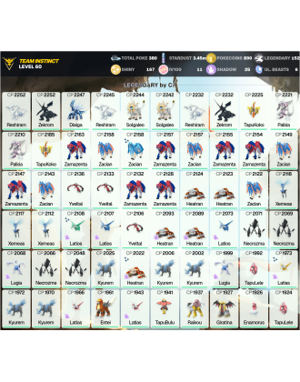 Legendary: 152 | Shiny: 167 | Hundo: 11 | ShinyLegend: 7 [Level: 60 | Stardust: 3.46m | Team: Instinct]
