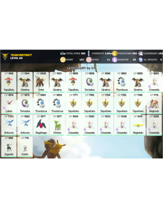 Legendary: 152 | Shiny: 167 | Hundo: 11 | ShinyLegend: 7 [Level: 60 | Stardust: 3.46m | Team: Instinct]