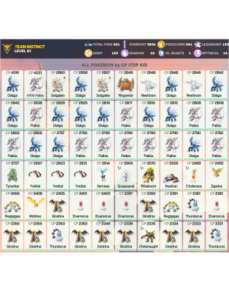 Legendary: 153 | Shiny: 153 | ShinyLegend: 3 [Level: 61 | Stardust: 983.2k | Team: Instinct]