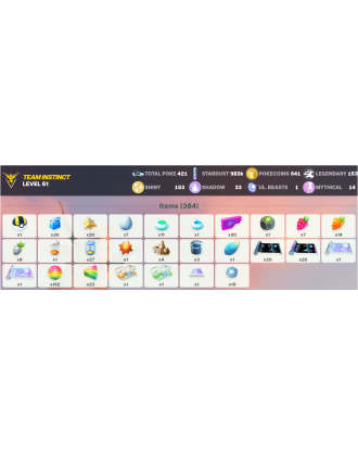 Legendary: 153 | Shiny: 153 | ShinyLegend: 3 [Level: 61 | Stardust: 983.2k | Team: Instinct]