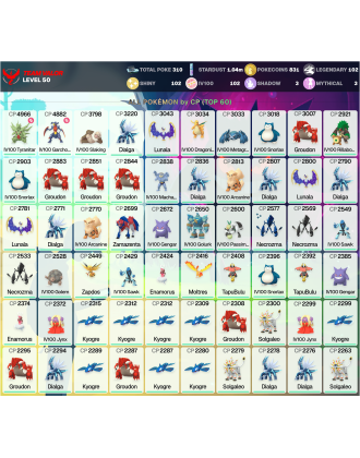 Legendary: 102 | Shiny: 102 | Hundo: 102 | ShinyLegend: 3 [Level: 50 | Stardust: 1.04m | Team: Valor]