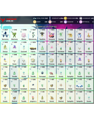 Legendary: 102 | Shiny: 102 | Hundo: 102 | ShinyLegend: 3 [Level: 50 | Stardust: 1.04m | Team: Valor]