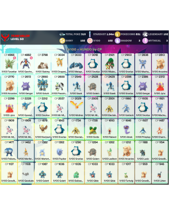 Legendary: 102 | Shiny: 102 | Hundo: 102 | ShinyLegend: 3 [Level: 50 | Stardust: 1.04m | Team: Valor]