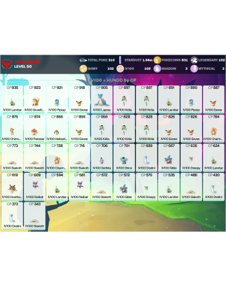 Legendary: 102 | Shiny: 102 | Hundo: 102 | ShinyLegend: 3 [Level: 50 | Stardust: 1.04m | Team: Valor]