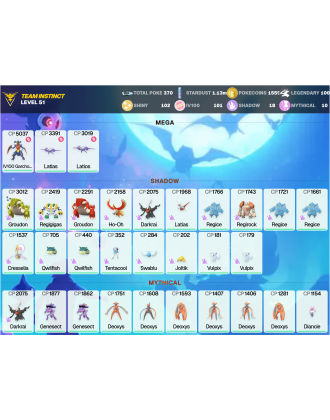 Legendary: 100 | Shiny: 102 | Hundo: 101 | ShinyLegend: 3 [Level: 51 | Stardust: 1.14m | Team: Instinct]