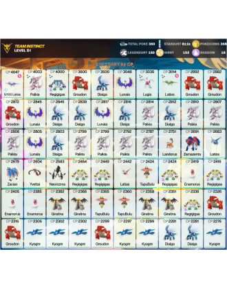 Legendary: 150 | Shiny: 152 | ShinyLegend: 7 [Level: 51 | Stardust: 811k | Team: Instinct]