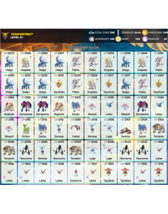 Legendary: 150 | Shiny: 152 | ShinyLegend: 7 [Level: 51 | Stardust: 811k | Team: Instinct]