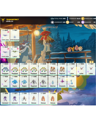 Legendary: 150 | Shiny: 152 | ShinyLegend: 7 [Level: 51 | Stardust: 811k | Team: Instinct]