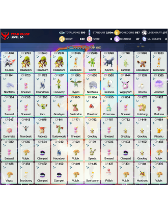 Legendary: 107 | Shiny: 100 | Hundo: 8 | ShinyLegend: 3 [Level: 60 | Stardust: 2.8m | Team: Valor]