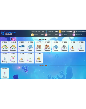 Legendary: 101 | Shiny: 105 | Hundo: 100 | ShinyLegend: 3 [Level: 50 | Stardust: 895.5k | Team: Mystic]