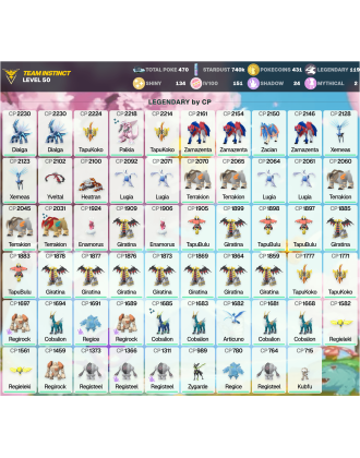 Legendary: 119 | Shiny: 134 | Hundo: 151 | ShinyLegend: 8 [Level: 50 | Stardust: 740.8k | Team: Instinct]