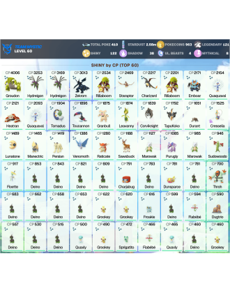 Legendary: 121 | Shiny: 122 | ShinyLegend: 6 [Level: 60 | Stardust: 2.58m | Team: Mystic]