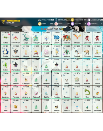 Legendary: 102 | Shiny: 103 | Hundo: 100 | ShinyLegend: 8 [Level: 50 | Stardust: 1.14m | Team: Instinct]