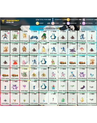 Legendary: 102 | Shiny: 103 | Hundo: 100 | ShinyLegend: 8 [Level: 50 | Stardust: 1.14m | Team: Instinct]