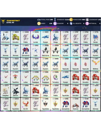 Legendary: 101 | Shiny: 128 | ShinyLegend: 5 [Level: 60 | Stardust: 3.21m | Team: Instinct]