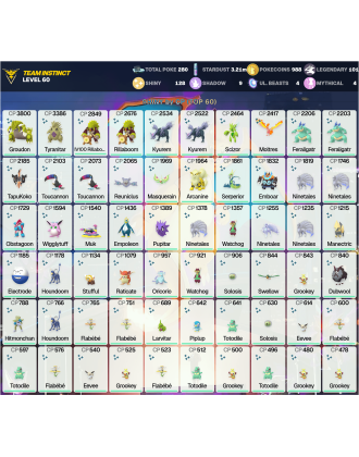 Legendary: 101 | Shiny: 128 | ShinyLegend: 5 [Level: 60 | Stardust: 3.21m | Team: Instinct]