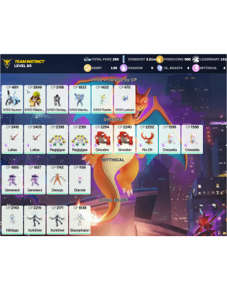 Legendary: 101 | Shiny: 128 | ShinyLegend: 5 [Level: 60 | Stardust: 3.21m | Team: Instinct]