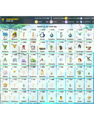 Legendary: 157 | Shiny: 151 | Hundo: 9 | ShinyLegend: 3 [Level: 60 | Stardust: 2.7m | Team: Instinct]