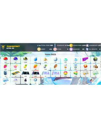 Legendary: 157 | Shiny: 151 | Hundo: 9 | ShinyLegend: 3 [Level: 60 | Stardust: 2.7m | Team: Instinct]